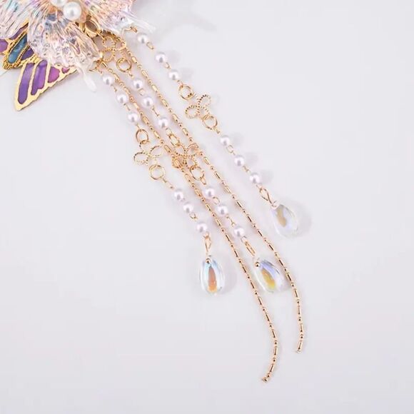 New - Iridescent Gold Pearl and Colorful Butterfly Hair Clip - Picture 4 of 6